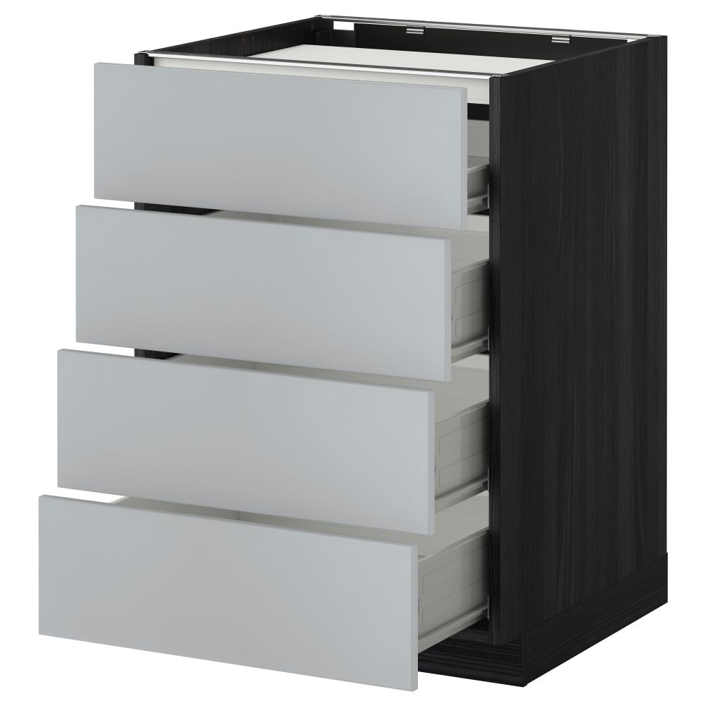 Напольный шкаф, 4 фронтальных панели, 4 ящика МЕТОД / ФОРВАРА, черный, Веддинге серый - фото 1