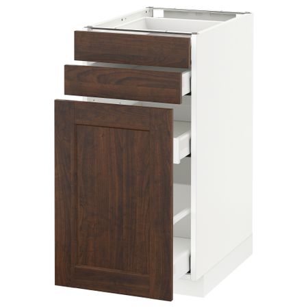 Напольный шкаф с выдвижными модулями, 2 фронтальные панели МЕТОД / МАКСИМЕРА, белый, Эдсерум коричневый