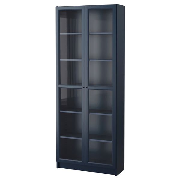 BILLY Шкаф книжный со стеклянными дверьми - темно-синий 80x30x202 см - фото 1