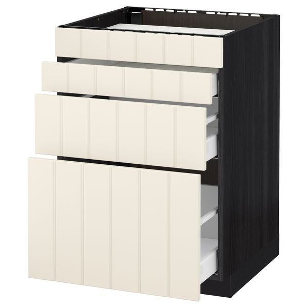 Напольный шкаф для духовки, 4фасада, 3 ящика МЕТОД / МАКСИМЕРА, черный, Хитарп белый с оттенком - схема-чертеж с размерами