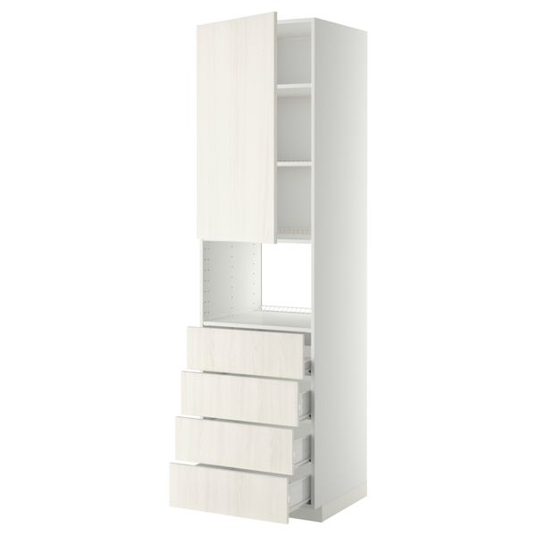 Высокий шкаф для духовки, дверца, 4 ящика МЕТОД / ФОРВАРА, белый, Росдаль белый - схема-чертеж с размерами