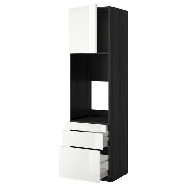 Высокий шкаф для двойной духовки, 3 ящика, дверца МЕТОД / МАКСИМЕРА, черный, Рингульт белый - схема-чертеж с размерами