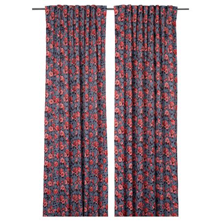 Затемняющие гардины, 2 шт., синий/Розы 145x300 см IKEA ROSENHALLON РОЗЕНХАЛЛОН 804.840.94