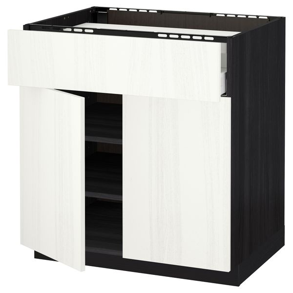 Напольный шкаф для варочной панели, ящик, полка, 2 дверцы МЕТОД / МАКСИМЕРА, черный, Росдаль белый - схема-чертеж с размерами