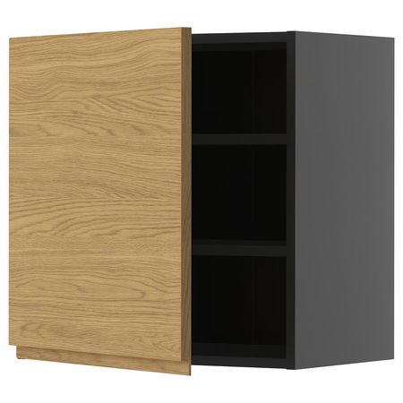 METOD Навесной шкаф с полками - черно-серый/Voxtorp под дуб 60x60 см