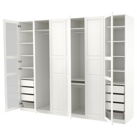 Гардероб, белый Тисседаль, Тисседаль стекло, 300x60x236 см IKEA ПАКС 092.488.17