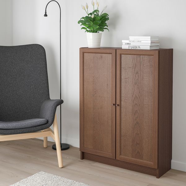 Стеллаж с дверьми, 80x30x106 см, коричневый ясеневый шпон IKEA BILLY БИЛЛИ, OXBERG ОКСБЕРГ 292.810.47 - фото 3