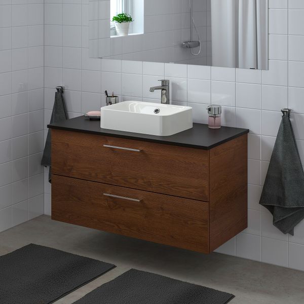 Шкаф со столешницей 45x32 раковина, под коричневый мореный ясень/антрацит БРОГРУНД смеситель 102x49x72 см IKEA GODMORGON/TOLKEN - фото 2