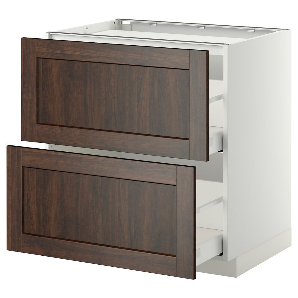 Напольный шкаф, 2 фронтальных панели/2ящика, белый/Эдсерум коричневый 80x60 см IKEA METOD МЕТОД / MAXIMERA МАКСИМЕРА 892.348.21 - фото 1
