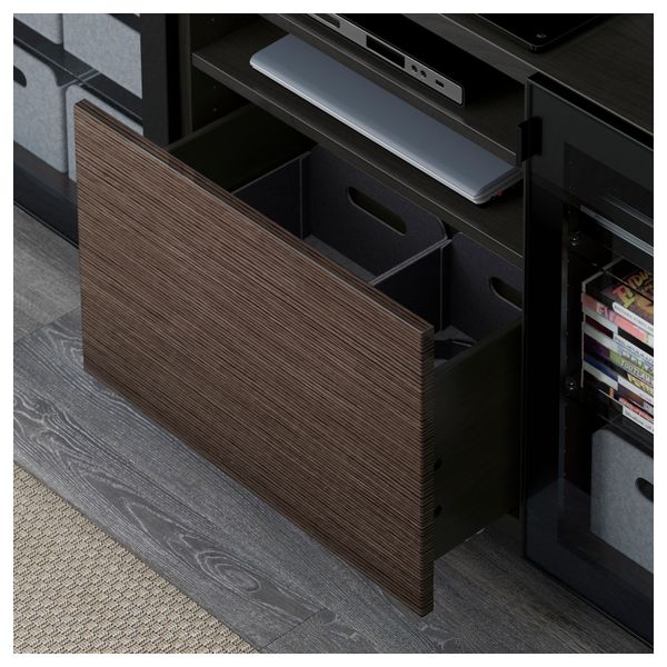 Тумба для ТВ с ящиками БЕСТО, черно-коричневый, Сельсвикен глянцевый/коричневый прозрач стекло (180x40x74 см) - фото 3