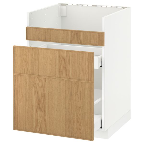 Напольный шкаф для мойки ХАВСЕН/3фасада/2ящ, белый/Экестад дуб 60x60 см IKEA METOD МЕТОД 492.804.24 - схема-чертеж с размерами