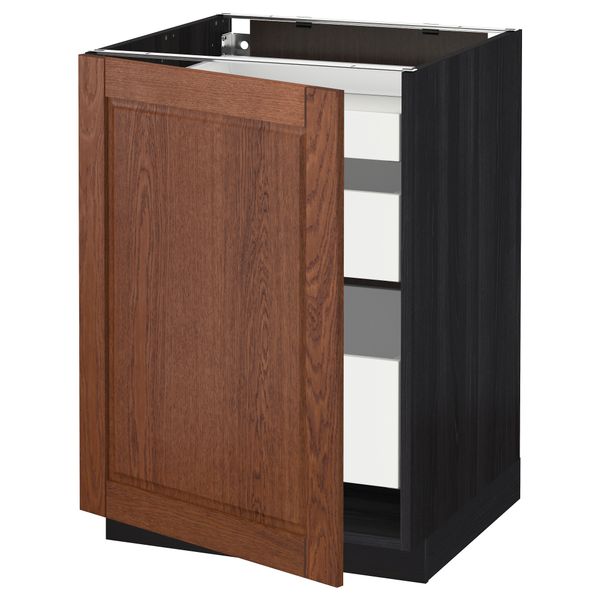Напольный шкаф с 1 дверцей, 3 ящика МЕТОД / МАКСИМЕРА, черный, Филипстад коричневый - схема-чертеж с размерами
