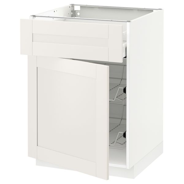 Напольный шкаф с проволочной корзиной, ящиком, дверью МЕТОД / МАКСИМЕРА, белый, Сэведаль белый - схема-чертеж с размерами