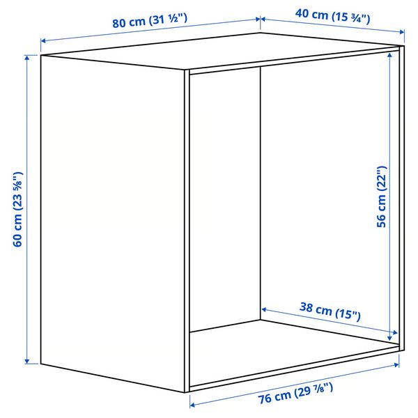 PLATSA Каркас - белый 80x40x60 см - схема-чертеж с размерами