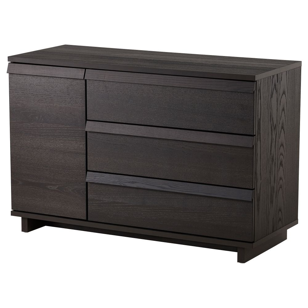 Комод с 3 ящиками, 1 дверцей ОППЛАНД, коричневая морилка ясеневый шпон (120x80 см) - фото 1