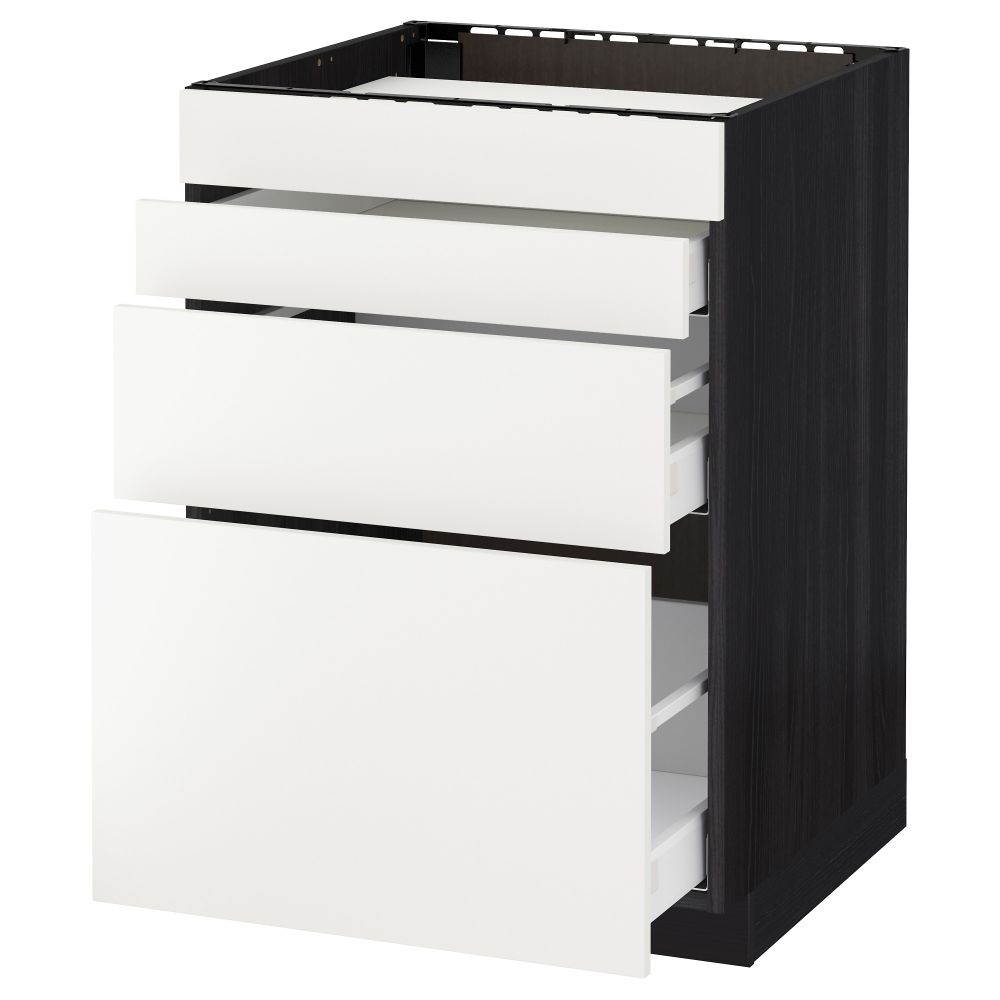 Напольный шкаф для духовки, 4фасада, 3 ящика МЕТОД / МАКСИМЕРА, черный, Хэггеби белый - схема-чертеж с размерами