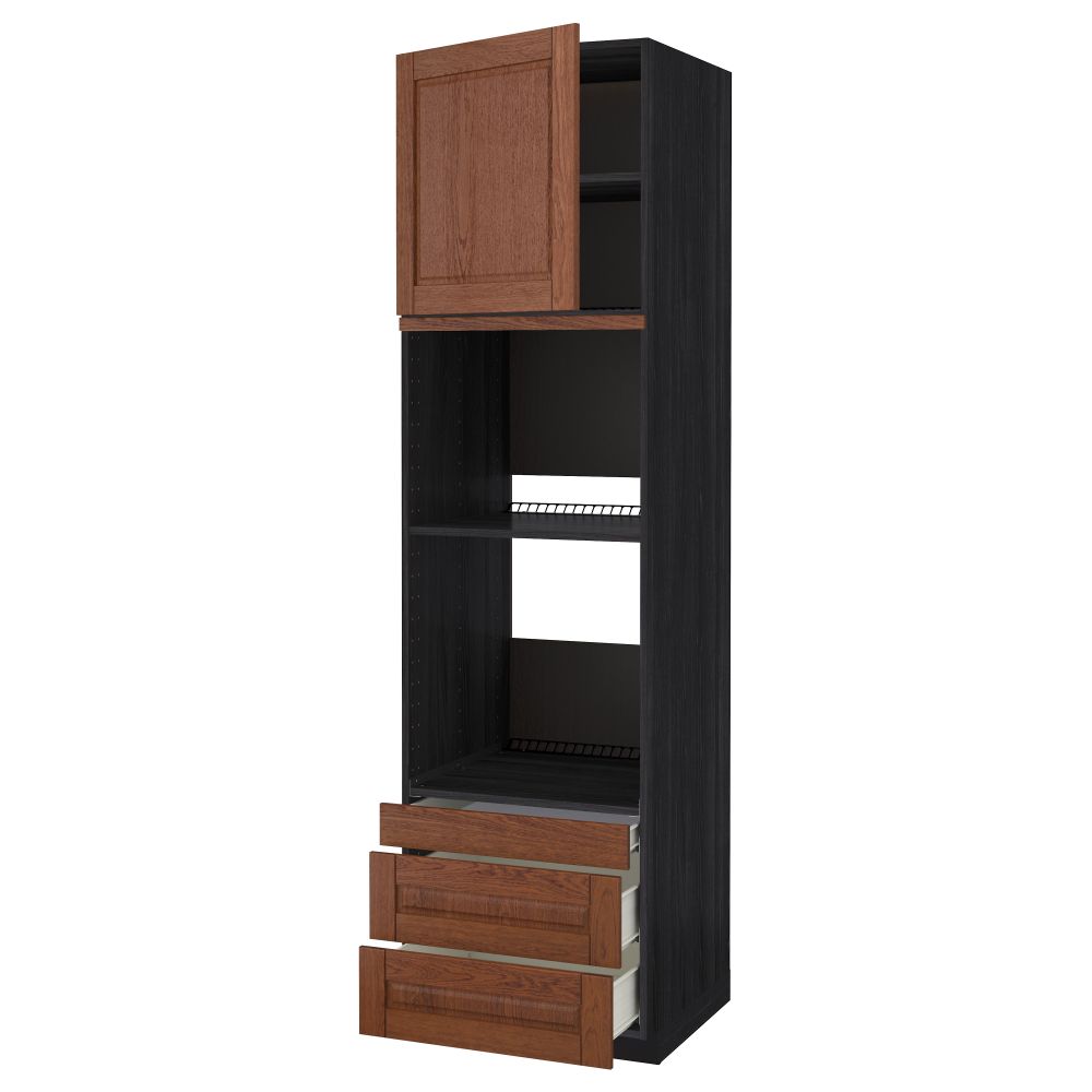 Высокий шкаф для духовки комбинированный, духовка + дверца, 3 ящика МЕТОД / ФОРВАРА, черный, Филипстад коричневый - схема-чертеж с размерами