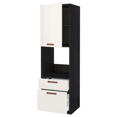 Высокий шкаф для духовки + дверь, 2 ящика МЕТОД / МАКСИМЕРА, черный, Мэрста белый