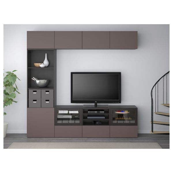 Шкаф для ТВ, комбинированный, стекляные дверцы БЕСТО, черно-коричневый, Вальвикен темно-коричневый, прозрачное стекло - фото 2