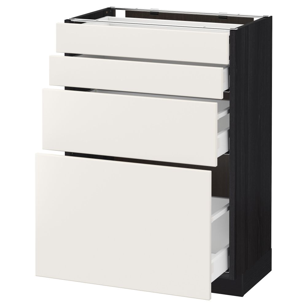 Напольный шкаф 4 фронтальных панели, 4 ящика МЕТОД / МАКСИМЕРА, черный, Веддинге белый - схема-чертеж с размерами