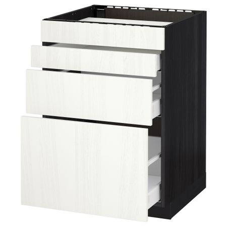 Напольный шкаф для духовки, 4фасада, 3 ящика МЕТОД / МАКСИМЕРА, черный, Росдаль белый