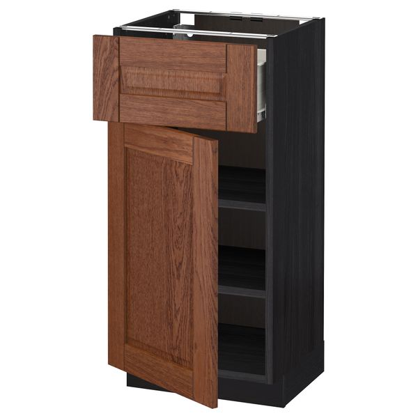 Напольный шкаф с ящиком, дверью МЕТОД / ФОРВАРА, черный, Филипстад коричневый - схема-чертеж с размерами