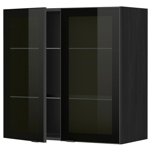 Навесной шкаф с полками, 2 стекло дв, черный/Ютис дымчатое стекло 80x80 см IKEA МЕТОД 893.306.10 - схема-чертеж с размерами