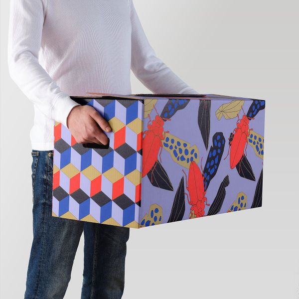 Упаковочная коробка, синий/оранжевый, 66x33x35 см IKEA ОМБЮТЕ 304.466.60 - фото 2