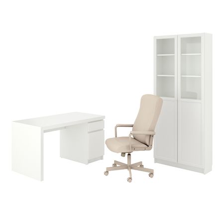 Стол и комбинация для хранения, и рабочий стул белый, бежевый IKEA MALM/MILLBERGET МАЛЬМ/МИЛЛБЕРГЕТ / BILLY/OXBERG БИЛЛИ/ОКСБЕРГ