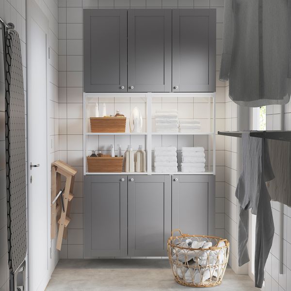 Комбинация для хранения, 120x32x225 см, белый, серый каркас IKEA BEGIVENHET БЕГИВЕНХЕТ 694.802.38 - фото 4