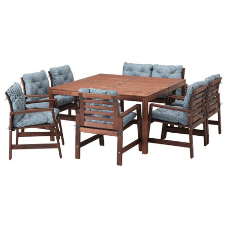 Стол + 6 кресел + скамья для сада ЭПЛАРО, коричневая морилка, Иттерон синий
