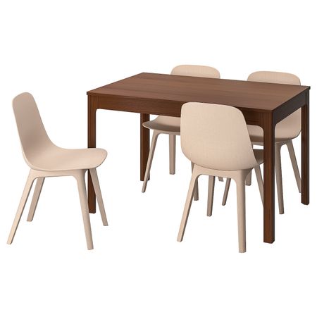 Стол и 4 стула, коричневый/белый бежевый 120/180 см IKEA EKEDALEN ЭКЕДАЛЕН / ODGER ОДГЕР 792.292.07