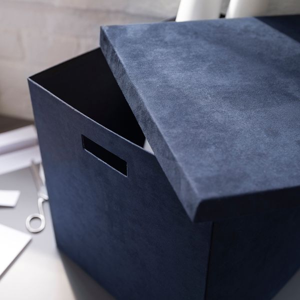 Коробка с крышкой, бархат темно-синий, 32x35x32 см IKEA GJÄTTA 705.704.31 - фото 3