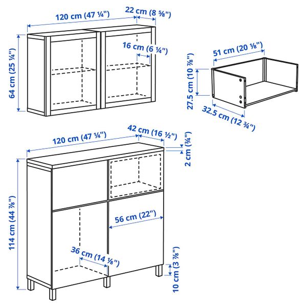 Комбинация для хранения с дверцами/ящ, белый Смевикен/ОСТВИК/КАББАРП белый прозрачное стекло 120x42x240 см IKEA BESTÅ БЕСТО - схема-чертеж с размерами