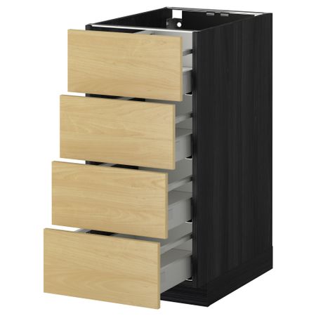 Напольный шкаф 4 фронтальных панели, 4 ящика МЕТОД / МАКСИМЕРА, черный, Тингсрид береза