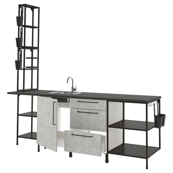 Кухня, 243x63.5x241 см, антрацит/под бетон IKEA ENHET 593.382.31 - фото 1