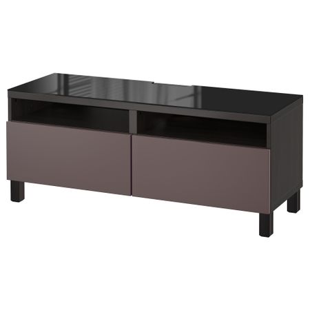 Тумба для ТВ с ящиками БЕСТО, черно-коричневый, Вальвикен темно-коричневый (120x40x48 см)