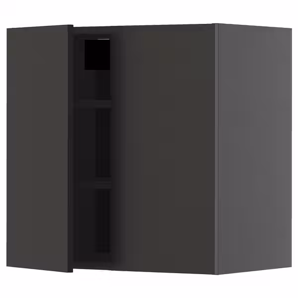 METOD Навесной шкаф с полками/2дверцы - черно-серый/Nickebo матовый антрацит 60x60 см - фото 1