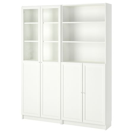 Стеллаж, панельные, стеклянные двери, белый 160x30x202 см IKEA BILLY БИЛЛИ / OXBERG ОКСБЕРГ 292.807.26