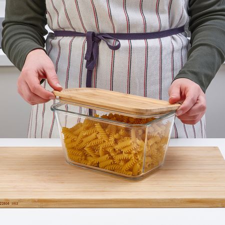 Контейнер для продуктов с крышкой, прямоугольной формы стекло/бамбук 1.8 л IKEA IKEA 365+ ИКЕА/365+ 092.690.70