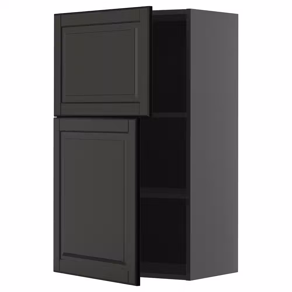 METOD Навесной шкаф с полками/2дверцы - черно-серый/Bodbyn чёрный 60x100 см - фото 1