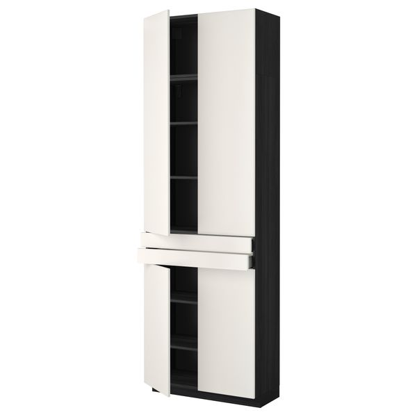 Высокий шкаф + полки, 2 ящика, 4 дверцы МЕТОД / МАКСИМЕРА, черный, Веддинге белый (80x37x240 см) - фото 1