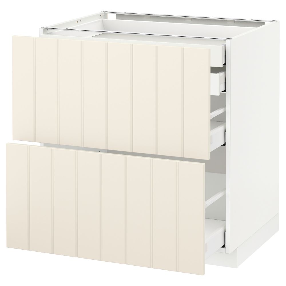 Напольный шкаф 2 фронтальные панели, 2 нижних, 1 средний, 1 высокий ящик МЕТОД / МАКСИМЕРА, белый, Хитарп белый с оттенком - схема-чертеж с размерами