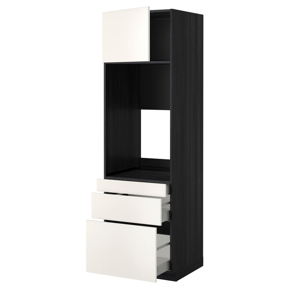 Высокий шкаф для двойной духовки, 3 ящика, дверца МЕТОД / МАКСИМЕРА, черный, Веддинге белый - схема-чертеж с размерами