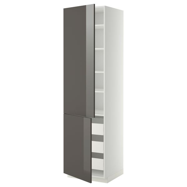 Высокий шкаф + полки, 3 ящика, 2 дверцы МЕТОД / ФОРВАРА, белый, Рингульт серый - фото 1