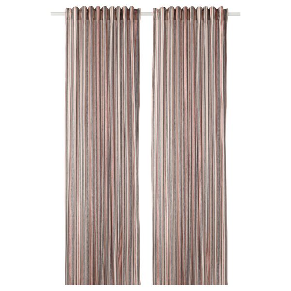 Гардины, 2 шт., серый/красный в полоску 145x300 см IKEA BERGSKRABBA БЕРГСКРАББА 204.508.60 - фото 1