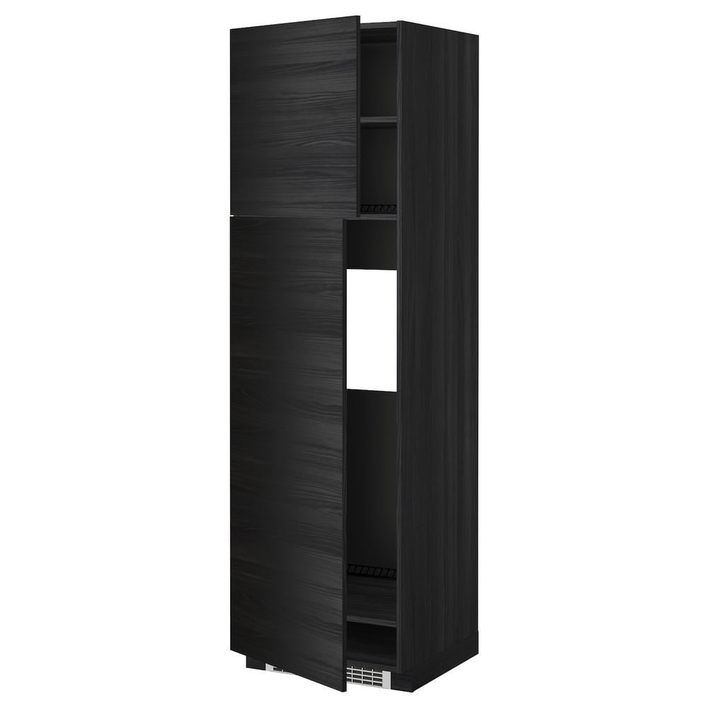 Высокий шкаф для холодильника/2дверцы, черный, Тингсрид черный 60x60x200 см IKEA МЕТОД 892.330.01 - схема-чертеж с размерами