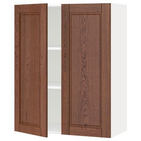 Навесной шкаф с полками, 2 дверцы МЕТОД, белый, Филипстад коричневый