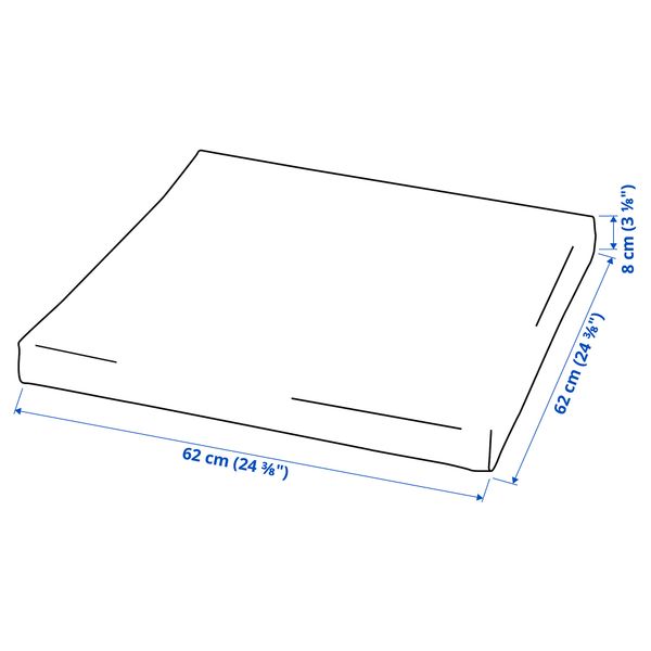 Подушка на сиденье для садовой мебели, 62x62 см, серый IKEA KUDDARNA КУДДАРНА 304.111.23 - схема-чертеж с размерами