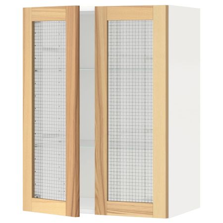 Навесной шкаф/полки/2стеклян двери, белый/Торхэмн ясень 60x80 см IKEA METOD МЕТОД 394.444.64